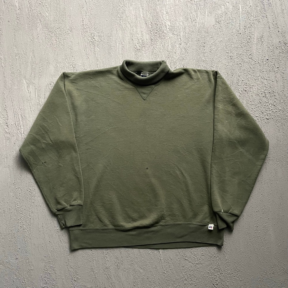 Vintage Russell Athletic Sweatshirt Mens XL Green 90s Mock Neck Pullover USA